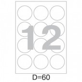 Самоклеящиеся этикетки Mega Label, d60, 80г/м, 12-дел., 100л, ст.1