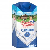 Сливки "Домик в Деревне", натуральные, жирность 10%, 480г Сливки "Домик в Деревне", натуральные, жирность 10%, 480г
