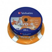 Диск DVD-R Verbatim 4,7 Gb, 16x на шпинделе 25 шт/уп., Printable  ст.1