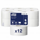 Бумага туалетная для держателей "Tork Mini" 1-слойная, белая, 200м, 12 рул./уп, 120197, ст.1