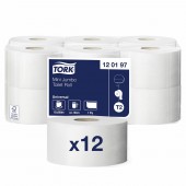 Бумага туалетная для держателей "Tork Mini" 1-слойная, белая, 200м, 12 рул./уп, 120197, ст.1 Бумага туалетная для держателей "Tork Mini" 1-слойная, белая, 200м, 12 рул./уп, 120197, ст.1