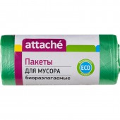 Пакеты для мусора,  30л, 30шт/уп, ПНД, Attache биоразл., 10мкм, зеленый, 50х60,