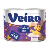 Бумага туалетная "Veiro Standart Plus " 2-слойная, белая с тиснением, 4 рул./уп,3c24, ст.15 Бумага туалетная "Veiro Standart Plus " 2-слойная, белая с тиснением, 4 рул./уп,3c24, ст.15