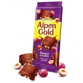 Шоколад Alpen Gold плитка молочн. с фунд и изюмом 85г