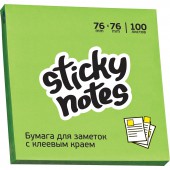 Липкие блоки 76х 76мм, Attache Selection с клеев. краем, неон, зеленый 100л