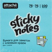 Липкие блоки 76х 76мм, Attache Selection с клеев. краем, неон, голубой 100л