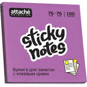 Липкие блоки 76х76 Attache Selection с клеев. краем  неон, фиолет. 100л Липкие блоки 76х76 Attache Selection с клеев. краем  неон, фиолет. 100л