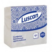 Салфетки Luscan 1-слойные (24x24 см, белые, 100 штук в упаковке) , ст.1