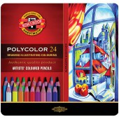 Карандаши цветные 24цв, "Polycolor" художественные  заточен., метал. пенал