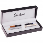 Ручка роллер "Delucci" синяя, 0,6мм, корпус серебро, подарочный футляр