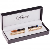 Ручка роллер "Delucci" синяя, 0,6мм, корпус золото, подарочный футляр