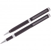 Набор "Delucci": ручка шариковая, 1мм и ручка-роллер, 0,6 мм., синие, корпус черный, подар. уп.