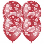 Воздушные шары, 25шт, М12/30см, "Cherry Red Сердца", пастель, растровый рисунок