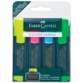 Текстмаркеры Faber-Castell, набор 4 шт., флуоресцентные цветные, 1-5 мм (желтый, розовый, синий, зеленый), FC154804