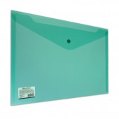Папка-конверт на кнопке,Brauberg А4, прозрачная, зеленая, до 100 листов, 0,18мм