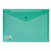 Папка-конверт на кнопке,Brauberg А4, прозрачная, зеленая, до 100 листов, 0,18мм