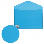 Папка-конверт на кнопке,Brauberg А4, прозрачная,  синяя, до 100 листов, 0,18мм