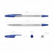 Ручка шариковая Erich Krause "R-301", корпус прозрачный, толщ. письма 1мм, 22029, синяя