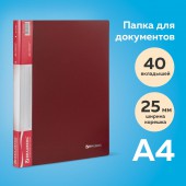 Папка  40 вклад. Brauberg Стандарт, красная, 0,7мм Папка  40 вклад. Brauberg Стандарт, красная, 0,7мм