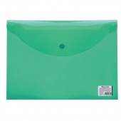 Папка-конверт на кнопке,Brauberg А4, прозрачная, зеленая, до 100 листов, 0,15мм