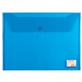 Папка-конверт на кнопке,Brauberg А4, прозрачная, синяя, до 100 листов, 0,15мм