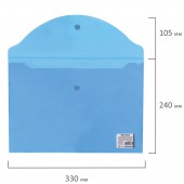 Папка-конверт на кнопке,Brauberg А4, прозрачная, синяя, до 100 листов, 0,15мм