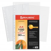 Файл с перфорацией А4 100шт 30 мкр Brauberg, апельсиновая корка
