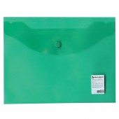 Папка-конверт на кнопке,Brauberg А5 240*190мм, прозрачная , зеленая, 0,15мм
