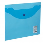 Папка-конверт на кнопке,Brauberg А5 240*190мм, прозрачная , синяя, 0,15мм