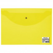 Папка-конверт на кнопке,Brauberg А5 240*190мм, прозрачная , желтая, 0,15мм