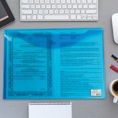 Папка-конверт на кнопке,Brauberg А3, прозрачная , синяя, 0,18мм Папка-конверт на кнопке,Brauberg А3, прозрачная , синяя, 0,18мм