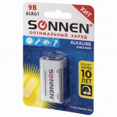 Батарейка Sonnen, 6LR61 (тип крона), 1шт., алкалин, в блистере, 9В Батарейка Sonnen, 6LR61 (тип крона), 1шт., алкалин, в блистере, 9В