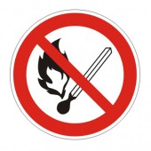 Знак запрещающий "Запрещ. пользов. открытым огнем и дымить", круг диаметр 200мм, самокл/Р 02