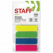 Закладки  Staff Эконом, неоновые пластиковые, 12*45 мм, 4цв.*25 л., европодвес Закладки  Staff Эконом, неоновые пластиковые, 12*45 мм, 4цв.*25 л., европодвес