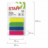 Закладки  Staff Эконом, неоновые пластиковые, 12*45 мм, 4цв.*25 л., европодвес Закладки  Staff Эконом, неоновые пластиковые, 12*45 мм, 4цв.*25 л., европодвес