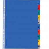 Разделитель пластиковый Brauberg А4+, 10 листов, цифровой 1-10, оглавление, Цветной, Россия