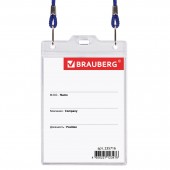 Бейдж Brauberg, 120х90 мм вертикальный, на синем шнурке 45 см, 2 карабина, Бейдж Brauberg, 120х90 мм вертикальный, на синем шнурке 45 см, 2 карабина,