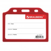 Бейдж Brauberg, 55х85 мм, горизонтальный, жесткокаркасный, без держателя, красный