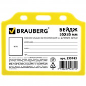 Бейдж Brauberg, 55х85 мм, горизонтальный, жесткокаркасный, без держателя, желтый