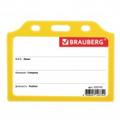 Бейдж Brauberg, 55х85 мм, горизонтальный, жесткокаркасный, без держателя, желтый