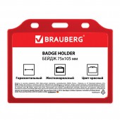 Бейдж Brauberg, 75х105 мм, горизонтальный, жесткокаркасный, без держателя, красный