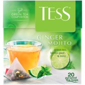 Чай зеленый TESS (Тесс) "Ginger Mojito",  с ароматом мяты и лайма, 20 пирамидок по 1,8г, ш/к 07880