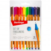 Набор капиллярных ручек Berlingo "Rapido", 10цв., 0,4мм, трехгран., европодвес Набор капиллярных ручек Berlingo "Rapido", 10цв., 0,4мм, трехгран., европодвес