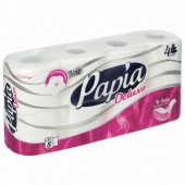Бумага туалетная Papia "Deluxe", 4х- слойн.,  8шт., тиснение, белая Бумага туалетная Papia "Deluxe", 4х- слойн.,  8шт., тиснение, белая