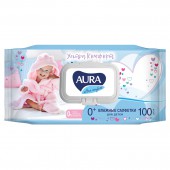 Салфетки влажные, 100 шт., для детей, AURA "Ultra comfort", гипоаллергеннные, без спирта, крышка-клапан, 6486