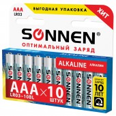 Батарейки Sonnen, AAA (LR03), комплект 10 шт., алкалиновые, в блистере, 1,5 В
