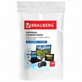 Чистящие салфетки для экранов и пластика (запасной блок) Brauberg, 100 шт., влажные