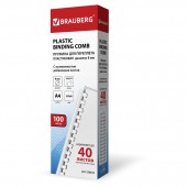 Пружины пластиковые для переплета Brauberg, комплект 100 шт., 8 мм, сшивания 21-40 листов, белые