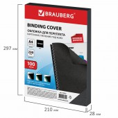 Обложки для переплета Brauberg, комплект 100 шт., тиснение под кожу, А4, картон 230 г/м2, черные Обложки для переплета Brauberg, комплект 100 шт., тиснение под кожу, А4, картон 230 г/м2, черные