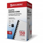 Пружины пластиковые для переплета Brauberg, комплект 100 шт., 19 мм, сшивание 121-150 листов, черные